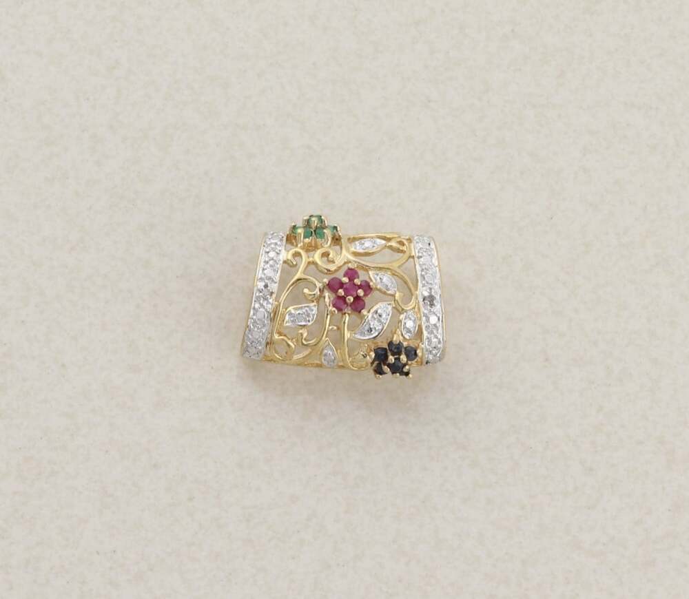 18k Gold Over Sterling Silver Natural Emerald, Ruby, Sapphire Slide Pendant Only